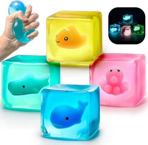 ألعاب فيدجيت، 4 قطع من مكعبات الضغط الإسفنجية لتخفيف التوتر والقلق، والحيتان، وأسماك القرش، وسمكة المهرج، والأخطبوط المتوهج في الظلام، لعبة حسية مكعب فيدجيت للبالغين والأطفال، كرات ضغط الثلج عالية الكثافة. in Kuwait