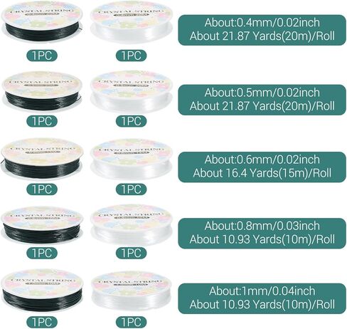 Craftdady 10 Rolls Elastic Bracelet String 0.4/0.5/0.6/0.8/1 mm Stretchy Crystal Bead Cord Black Clear Elastic Beading Thread for Beading Necklace Ankle Jewelry Making in Saudi Arabia