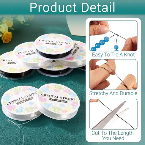 Craftdady 10 Rolls Elastic Bracelet String 0.4/0.5/0.6/0.8/1 mm Stretchy Crystal Bead Cord Black Clear Elastic Beading Thread for Beading Necklace Ankle Jewelry Making in Saudi Arabia