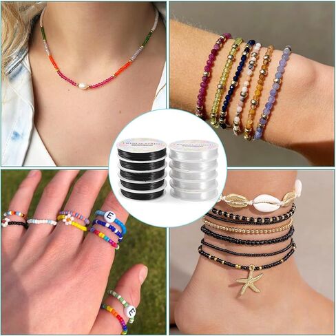 Craftdady 10 Rolls Elastic Bracelet String 0.4/0.5/0.6/0.8/1 mm Stretchy Crystal Bead Cord Black Clear Elastic Beading Thread for Beading Necklace Ankle Jewelry Making in Saudi Arabia