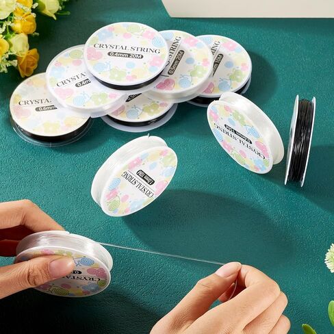 Craftdady 10 Rolls Elastic Bracelet String 0.4/0.5/0.6/0.8/1 mm Stretchy Crystal Bead Cord Black Clear Elastic Beading Thread for Beading Necklace Ankle Jewelry Making in Saudi Arabia