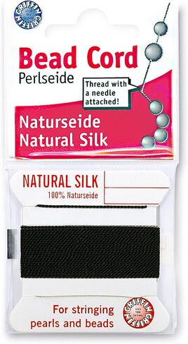 Griffin Silk Bead Cord Perlseide – Black Color – Size Assortment 2, 4,6 – 2 Meters per Card – Stainless Steel Needle Attached – for Knotting Pearls, Gemstones, Crystals and Beads in Saudi Arabia