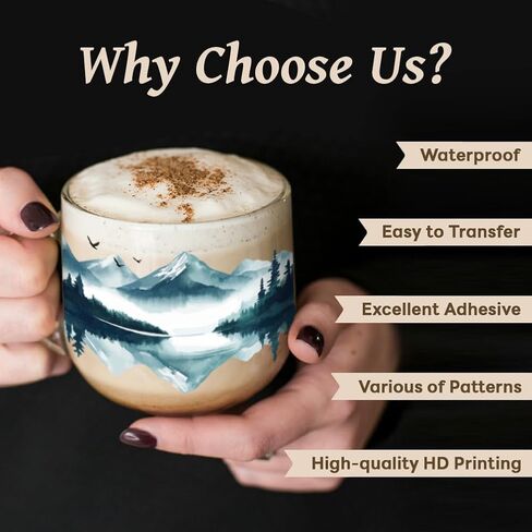 Peacoblue الأشعة فوق البنفسجية DTF كأس يلتف نقل ملصقات نمط المناظر الطبيعية، 10 أوراق للماء مخصص الفينيل نقل ملصق 16oz القهوة كوب زجاجي بهلوان زجاجة القدح الشارات للرجال النساء in Kuwait