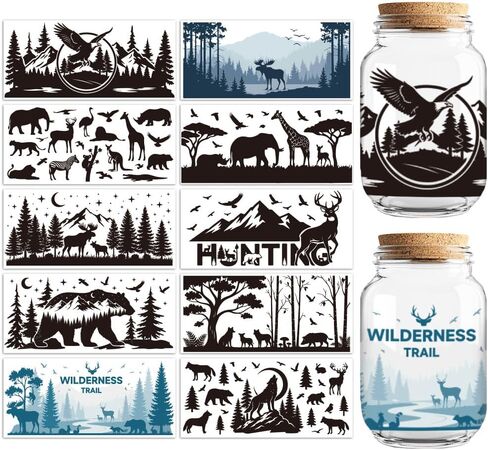 Peacoblue الأشعة فوق البنفسجية DTF كأس يلتف نقل ملصقات نمط المناظر الطبيعية، 10 أوراق للماء مخصص الفينيل نقل ملصق 16oz القهوة كوب زجاجي بهلوان زجاجة القدح الشارات للرجال النساء in Kuwait
