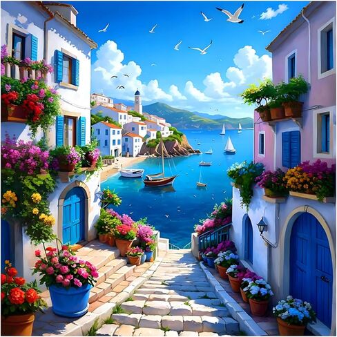 AMORARS Sea Scenery Diamond Art Kits for Adults, 5D Diamond Painting Kits for Beginners - DIY Full Diamond Dot Gem Art Paintings, Suitable Gifts, and Home Decoration Crafts, 12x12Inch in Saudi Arabia