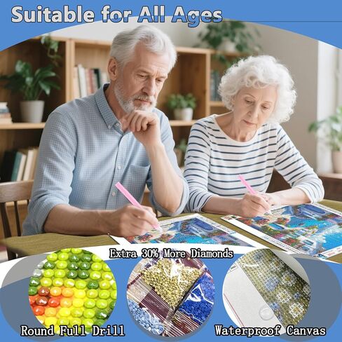 AMORARS Sea Scenery Diamond Art Kits for Adults, 5D Diamond Painting Kits for Beginners - DIY Full Diamond Dot Gem Art Paintings, Suitable Gifts, and Home Decoration Crafts, 12x12Inch in Saudi Arabia