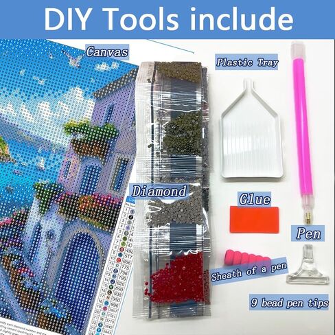 AMORARS Sea Scenery Diamond Art Kits for Adults, 5D Diamond Painting Kits for Beginners - DIY Full Diamond Dot Gem Art Paintings, Suitable Gifts, and Home Decoration Crafts, 12x12Inch in Saudi Arabia