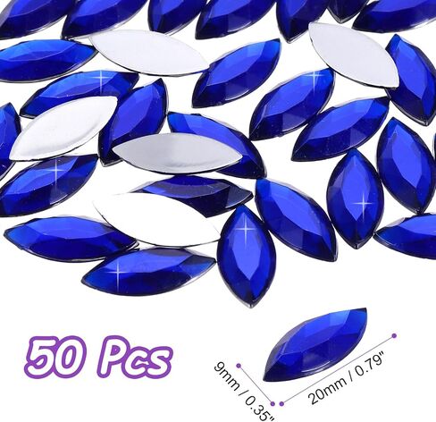 MECCANIXITY 50 قطعة من أحجار عين الحصان الأكريليك، أحجار الراين الزرقاء الداكنة 20 × 9 مم أحجار كريمة مسطحة الظهر من الكريستال أحجار الراين السائبة لصياغة أحجار الراين للملابس وصياغة الأظافر المبهرة in Kuwait