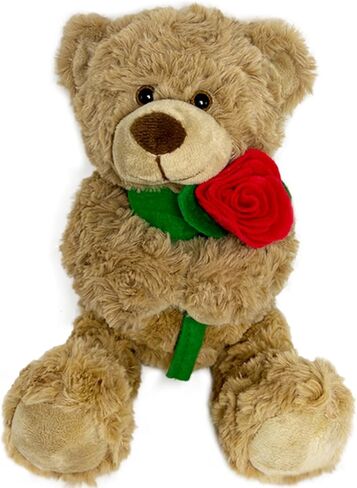 Brown Plush Teddy Bear with Rose 12" Cute Small Teddy Bear Soft Stuffed Animal Plush Doll for Valentines Wedding Anniversary Birthday Gift for Kids Girls Girlfriend Wife Mom in Saudi Arabia