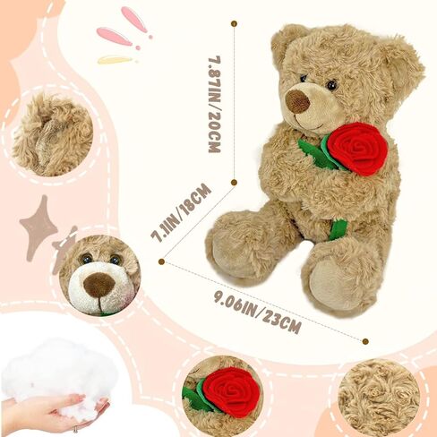 Brown Plush Teddy Bear with Rose 12" Cute Small Teddy Bear Soft Stuffed Animal Plush Doll for Valentines Wedding Anniversary Birthday Gift for Kids Girls Girlfriend Wife Mom in Saudi Arabia