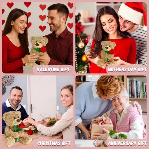 Brown Plush Teddy Bear with Rose 12" Cute Small Teddy Bear Soft Stuffed Animal Plush Doll for Valentines Wedding Anniversary Birthday Gift for Kids Girls Girlfriend Wife Mom in Saudi Arabia