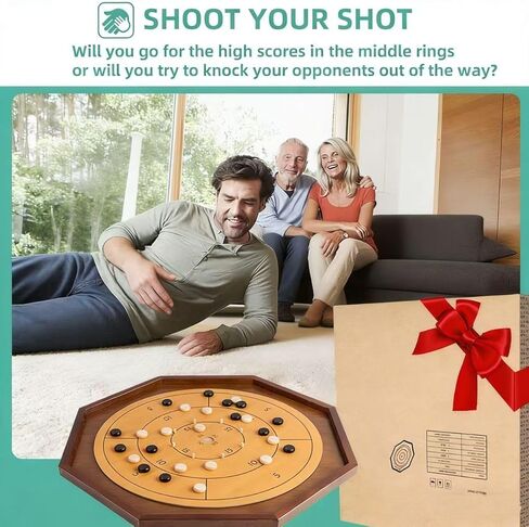 كروكينول آند تشيكرز، لعبة كروكينول كلاسيكية مقاس 27 بوصة مع سطح لعب 22 بوصة، لعبة طاولة من التراث الكندي للاعبين، ألعاب كروكينول البراعة رائعة للعائلات والأصدقاء in Kuwait