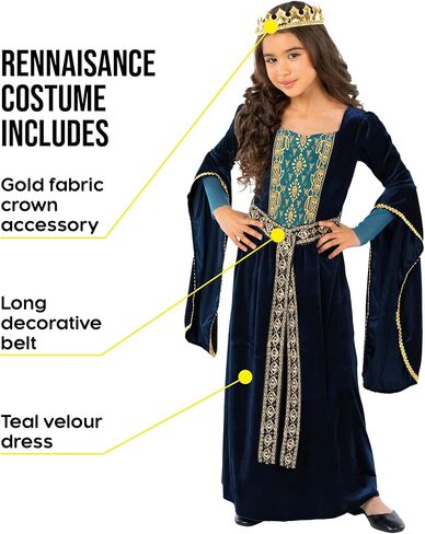 Morph Blue Medieval Princess Costume Girl Renaissance Dress Medieval Kids Renaissance Costume for Girls Halloween Costumes For Girls Medium in Saudi Arabia