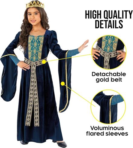 Morph Blue Medieval Princess Costume Girl Renaissance Dress Medieval Kids Renaissance Costume for Girls Halloween Costumes For Girls Medium in Saudi Arabia