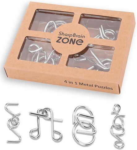 مجموعة ألغاز ذات منحنى مشرق 4 في 1 من Sharp Brain Zone - ألعاب تحفيز ذهنية معدنية شديدة التحمل، ألعاب ألغاز فريدة من نوعها لحل المشكلات، وتخفيف التوتر، وتدريب التركيز والترفيه in Saudi Arabia