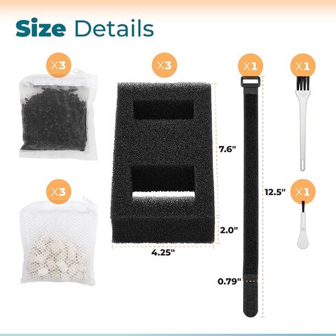 ANTOBLE Aquarium Filter Media, 3 Set Foam Filter Block A1376 Carbon Refills Ceramic Rings Compatible with Fluval Flex EVO SPEC Betta Desktop Aquarium Series (Includes 2 Brushes) in Saudi Arabia