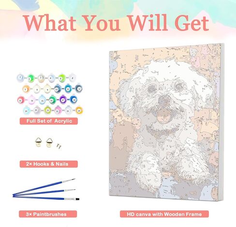Auremi Puppy مؤطرة طلاء حسب الرقم للبالغين، مجموعة لوحات زيتية من الأكريليك على القماش من الأكريليك للبالغين، مجموعات طلاء حسب الأرقام لديكور المنزل 20 × 30 سم in Saudi Arabia