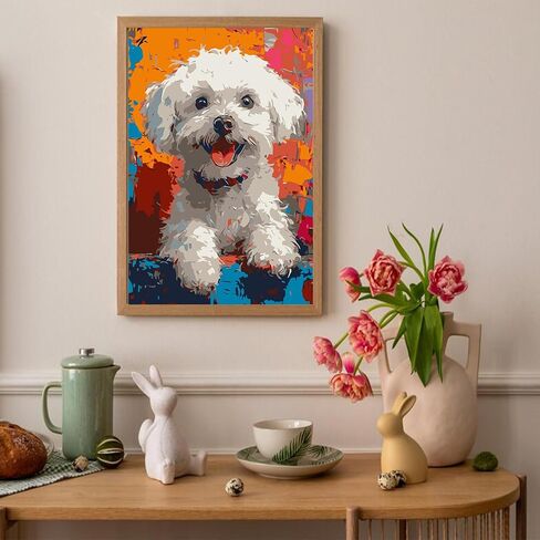 Auremi Puppy مؤطرة طلاء حسب الرقم للبالغين، مجموعة لوحات زيتية من الأكريليك على القماش من الأكريليك للبالغين، مجموعات طلاء حسب الأرقام لديكور المنزل 20 × 30 سم in Saudi Arabia