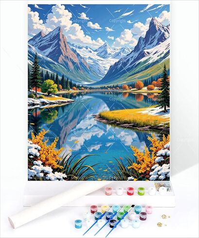 Sceorixa Mountain Paint by Numbers Kit for Adults - DIY Forest Landscape Painting On Canvas 16X20 Inches, Acrylic Paint Set, Suitable for Beginners, Art for Home Decoration Or Gifts, Unframed in Saudi Arabia