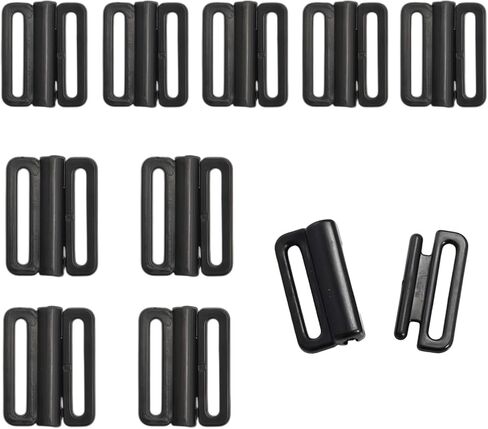 QUUPY 10Pcs Black Plastic Bra Strap Front Closure Hook Clasp Sew on Clothes Fasteners for Lingerie Swimsuit DIY Craft Supplies(1.2+1.5CM) in Saudi Arabia