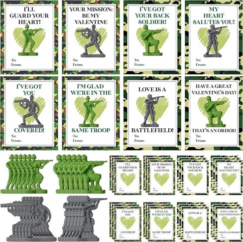 32 Pack Valentine’s Day Army Card Soldier Eraser for Kids Bulk Cute Pencil Erasers Soldier Figures with Valentine Gift Cards for Kids Classroom Prizes Exchange Party Favor in Saudi Arabia