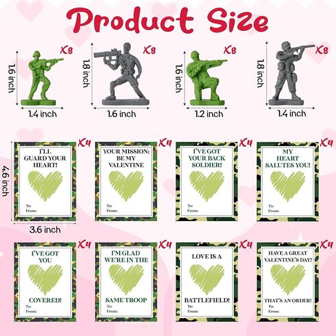 32 Pack Valentine’s Day Army Card Soldier Eraser for Kids Bulk Cute Pencil Erasers Soldier Figures with Valentine Gift Cards for Kids Classroom Prizes Exchange Party Favor in Saudi Arabia