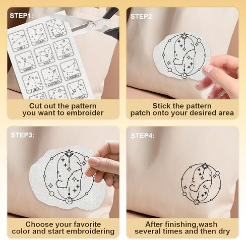 51Pcs Zodiac Star Water Soluble Hand Sewing Stabilizers, 8.3"x11.7" Constellation Embroidery Pattern Stabilizer, 4 Sheets Zodiac Stick and Stitch Embroidery Paper Sticker in Saudi Arabia