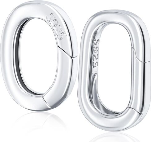 2pcs 925 Sterling Silver Oval Jewelry Clasps, Hypoallergenic Necklace Enhancer Shortener, 2 Sizes Spring Bail Clasp Rings Connector Clips for Bracelet Anklet Jewelry Making in Saudi Arabia