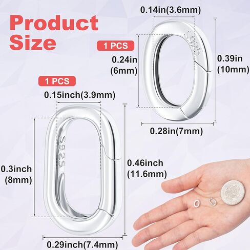 2pcs 925 Sterling Silver Oval Jewelry Clasps, Hypoallergenic Necklace Enhancer Shortener, 2 Sizes Spring Bail Clasp Rings Connector Clips for Bracelet Anklet Jewelry Making in Saudi Arabia