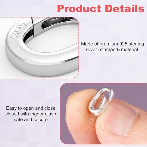 2pcs 925 Sterling Silver Oval Jewelry Clasps, Hypoallergenic Necklace Enhancer Shortener, 2 Sizes Spring Bail Clasp Rings Connector Clips for Bracelet Anklet Jewelry Making in Saudi Arabia