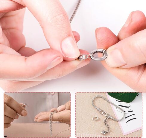 2pcs 925 Sterling Silver Oval Jewelry Clasps, Hypoallergenic Necklace Enhancer Shortener, 2 Sizes Spring Bail Clasp Rings Connector Clips for Bracelet Anklet Jewelry Making in Saudi Arabia
