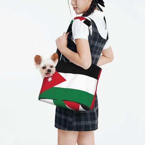 Jordanian Flag Printed Portable pet Shoulder Bag, Suitable for Small Dogs and Cats, Shopping and Travel Dual-Purpose Bag in Saudi Arabia