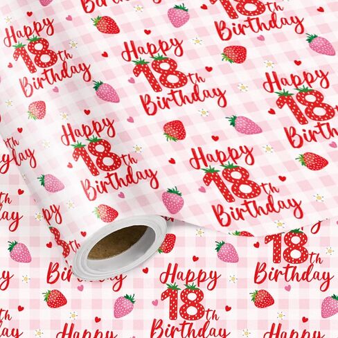 LeZakaa Berry 1st Birthday Wrapping Paper Roll, Strawberry & Pink Gingham Design Gift Wrap for Baby Girl First Birthday Party, Baby Shower Decorations, Age1 Newborn Welcome, Mini Roll 17 in x 16.4 Ft in Kuwait