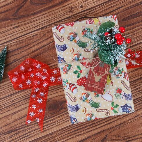 Aimyoo Kraft Christmas Wrapping Paper Jumbo Roll, Christmas Stockings Candy Canes Gloves Designs, Kids Xmas Gift Wrap Paper 17 in x 32 ft in Saudi Arabia