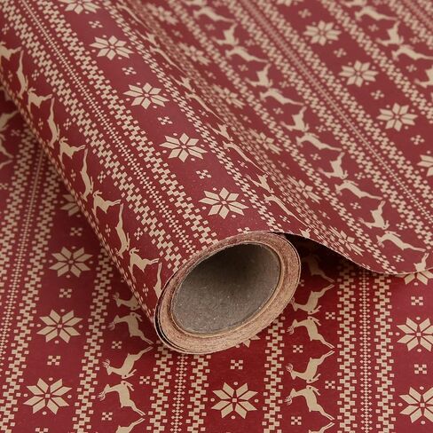Aimyoo Kraft Christmas Wrapping Paper Jumbo Roll, Christmas Stockings Candy Canes Gloves Designs, Kids Xmas Gift Wrap Paper 17 in x 32 ft in Saudi Arabia