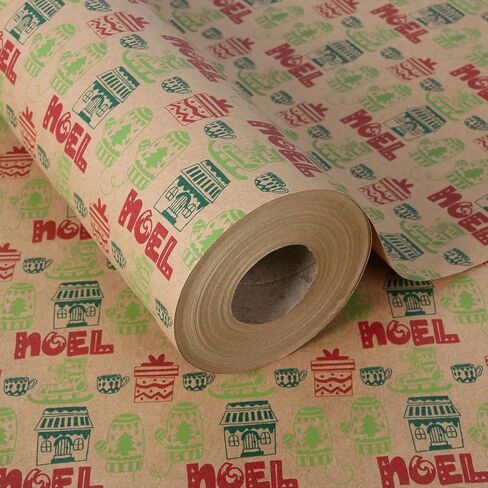 Aimyoo Kraft Christmas Wrapping Paper Jumbo Roll, Christmas Stockings Candy Canes Gloves Designs, Kids Xmas Gift Wrap Paper 17 in x 32 ft in Saudi Arabia