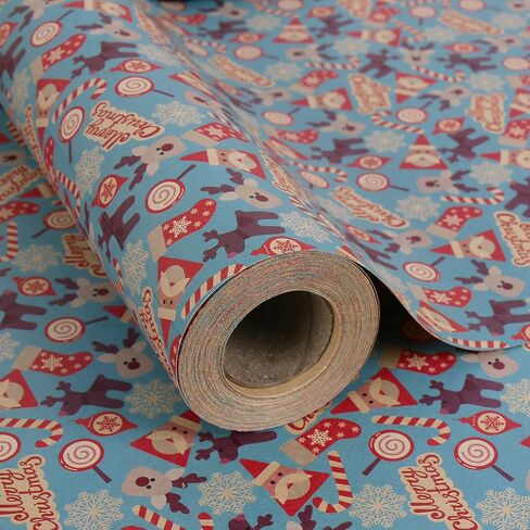 Aimyoo Kraft Christmas Wrapping Paper Jumbo Roll, Christmas Stockings Candy Canes Gloves Designs, Kids Xmas Gift Wrap Paper 17 in x 32 ft in Saudi Arabia