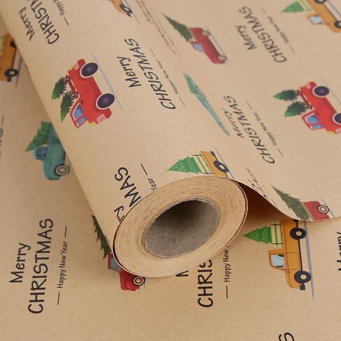 Aimyoo Kraft Christmas Wrapping Paper Jumbo Roll, Christmas Stockings Candy Canes Gloves Designs, Kids Xmas Gift Wrap Paper 17 in x 32 ft in Saudi Arabia