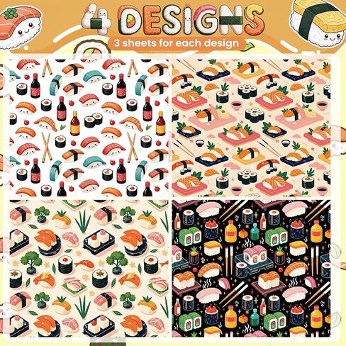 Liobelon Sushi Wrapping Paper - 12 Sheets Japanese Food and Kawaii Sushi Faces Anime Gift Wrap for Sushi Lovers, Kids & Adults Birthday, Japanese Theme Parties, Wedding, 19.7 x 27.6 Inches in Saudi Arabia