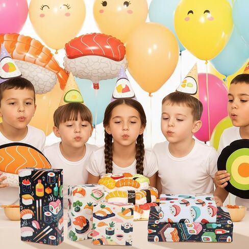 Liobelon Sushi Wrapping Paper - 12 Sheets Japanese Food and Kawaii Sushi Faces Anime Gift Wrap for Sushi Lovers, Kids & Adults Birthday, Japanese Theme Parties, Wedding, 19.7 x 27.6 Inches in Saudi Arabia