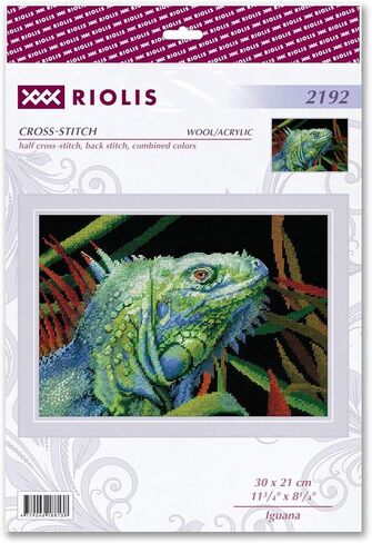 RIOLIS - Iguana 2192، مجموعات غرز متقاطعة للحيوانات مقاس 11¾ بوصة × 8¼، مجموعات غرز متقاطعة للمبتدئين والمتقدمين، مجموعة خياطة متقاطعة للبالغين، مجموعة خياطة مطرزة in Kuwait