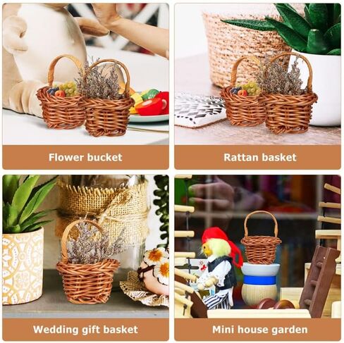 VICASKY 15pcs Woven Basket Picnic Hamper Miniature Easter Baskets Miniature Basket Easter Egg Basket Farmhouse Decor Fruit Decor Flower Basket Model Rattan Plastic Micro Scene Crafts in Saudi Arabia