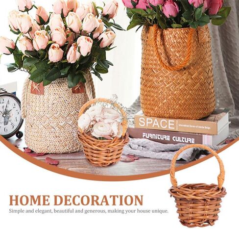 VICASKY 15pcs Woven Basket Picnic Hamper Miniature Easter Baskets Miniature Basket Easter Egg Basket Farmhouse Decor Fruit Decor Flower Basket Model Rattan Plastic Micro Scene Crafts in Saudi Arabia