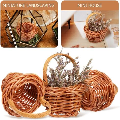 VICASKY 15pcs Woven Basket Picnic Hamper Miniature Easter Baskets Miniature Basket Easter Egg Basket Farmhouse Decor Fruit Decor Flower Basket Model Rattan Plastic Micro Scene Crafts in Saudi Arabia
