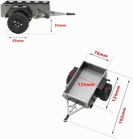 1/18 1/24 Scale RC Trailer, Metal Crawler Trailer for 1/18 TRX4M 1/24 AXIAL SCX24 RC Car, Miniature Decorative Cargo Carrier Upgrade Accessories(Titanium) in Saudi Arabia