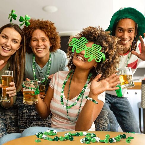 160 Pieces St. Patrick's Day Wood Beads DIY Natural Green Polished Wood Spacer Bead Farmhouse Wooden Round Beads with Four leaf Clover Pattern for Patrick Day Home Party Decoration Crafts Making Decor in Saudi Arabia