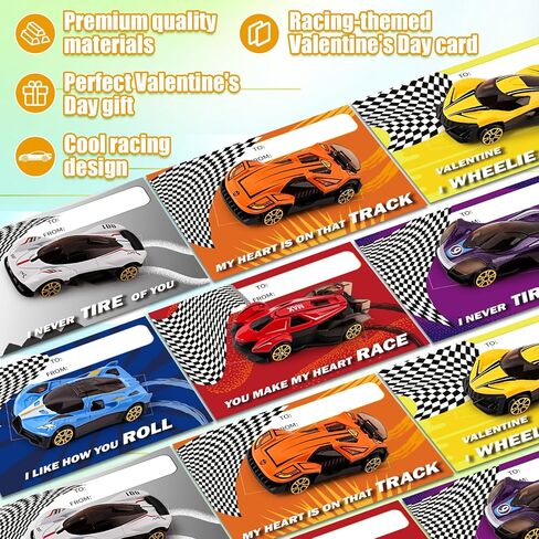 24 Pack Valentines Day Cards for Kids School Classroom, Metal Die-Cast Racing Cars with Valentines Day Cards, Valentines' Day Gifts for Kid, Valentines' Party Favors for Boys Girls in Saudi Arabia