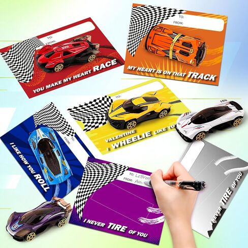 24 Pack Valentines Day Cards for Kids School Classroom, Metal Die-Cast Racing Cars with Valentines Day Cards, Valentines' Day Gifts for Kid, Valentines' Party Favors for Boys Girls in Saudi Arabia