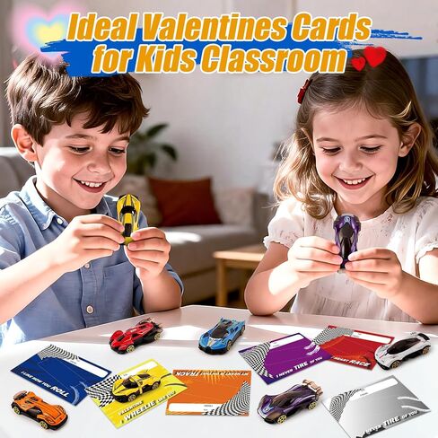 24 Pack Valentines Day Cards for Kids School Classroom, Metal Die-Cast Racing Cars with Valentines Day Cards, Valentines' Day Gifts for Kid, Valentines' Party Favors for Boys Girls in Saudi Arabia