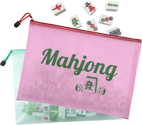 أكياس بلاط ماجونج شفافة بسحاب - عبوتان من أكياس تخزين ملحقات ماجونج المقاومة للماء للماجونج الأمريكي، الدومينو، ألعاب البطاقات، ليلة السفر والألعاب (حقيبة وردية وخضراء) in Kuwait